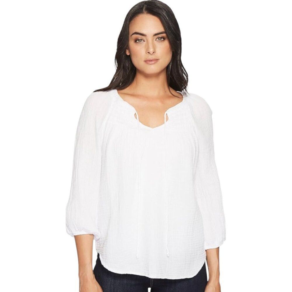 Michael Stars Women's XS Peasant Top Double Gaze 3/4 Sleeve White - NWT